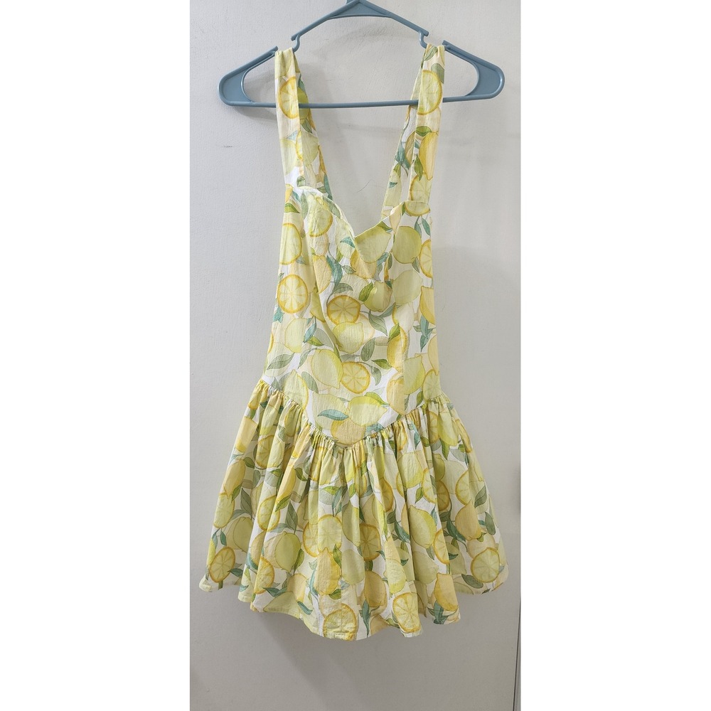 Avec Les Filles Lemon Print Mini Dress Yellow White Size 8 Crisscross Back